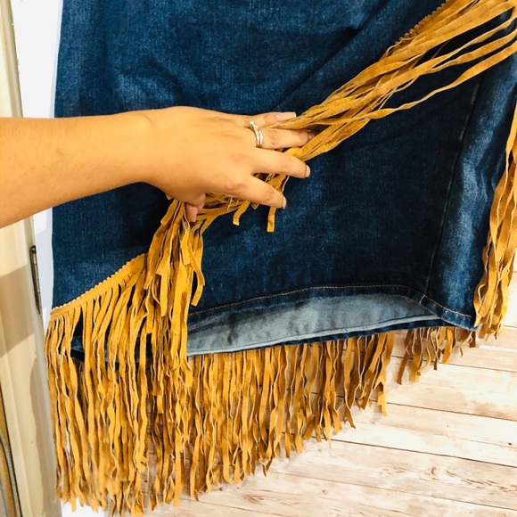 Vintage Phoenix USA Frontier Collection Denim Skirt with Fringe - Picture 2 of 6